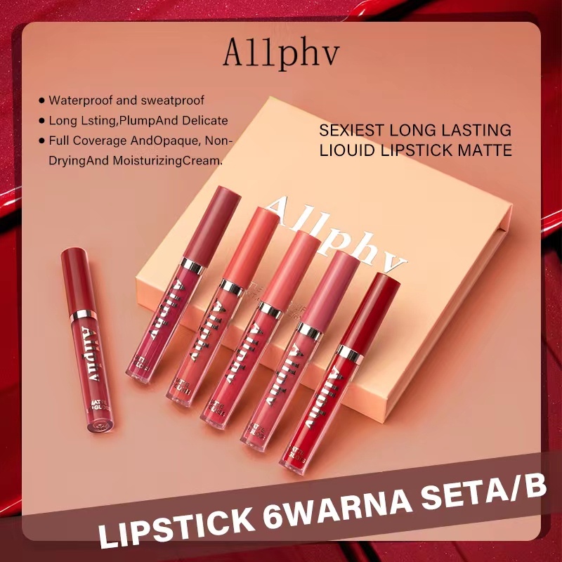 【Set 6 pcs】Ampelia Lipstik Set/Lipstik Matte/Liquid lipstik tahan lama dan anti air/lipstik murah