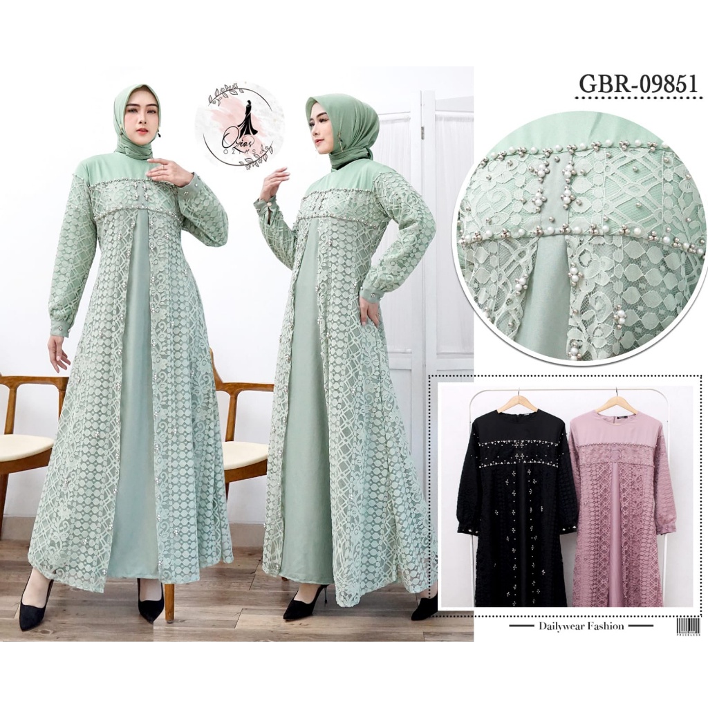 DRESS PESTA PREMIUM BROKAT FIMELA 09851 I Gamis Moscrepe Simpel I Gamis Kondagan