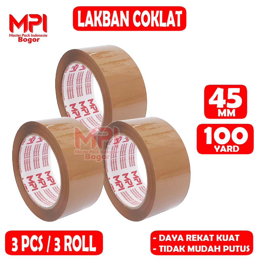 

3 PCS - Lakban Coklat MPI 45 mm x 100 yard / Lakban Packing - Master Pack Indonesia