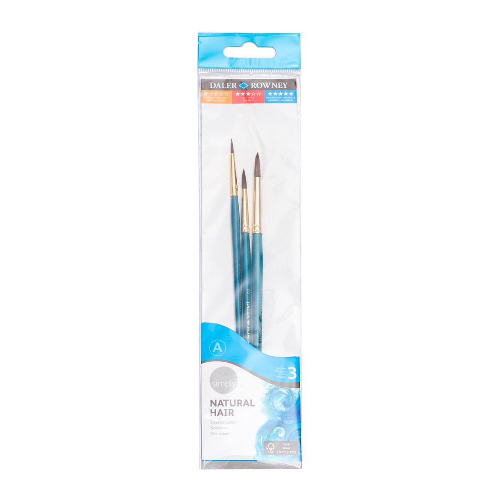 

Daler Rowney Simply Watercolour Natural Brush Set 3pcs #1