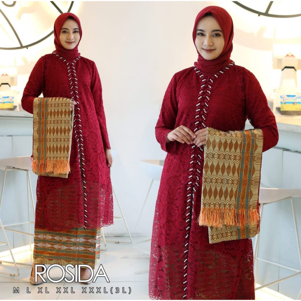 kebaya modern Setelan Kebaya Kancing Seribu Brukat dan Songket Selendang/Songket Palembang/Kebaya Pe