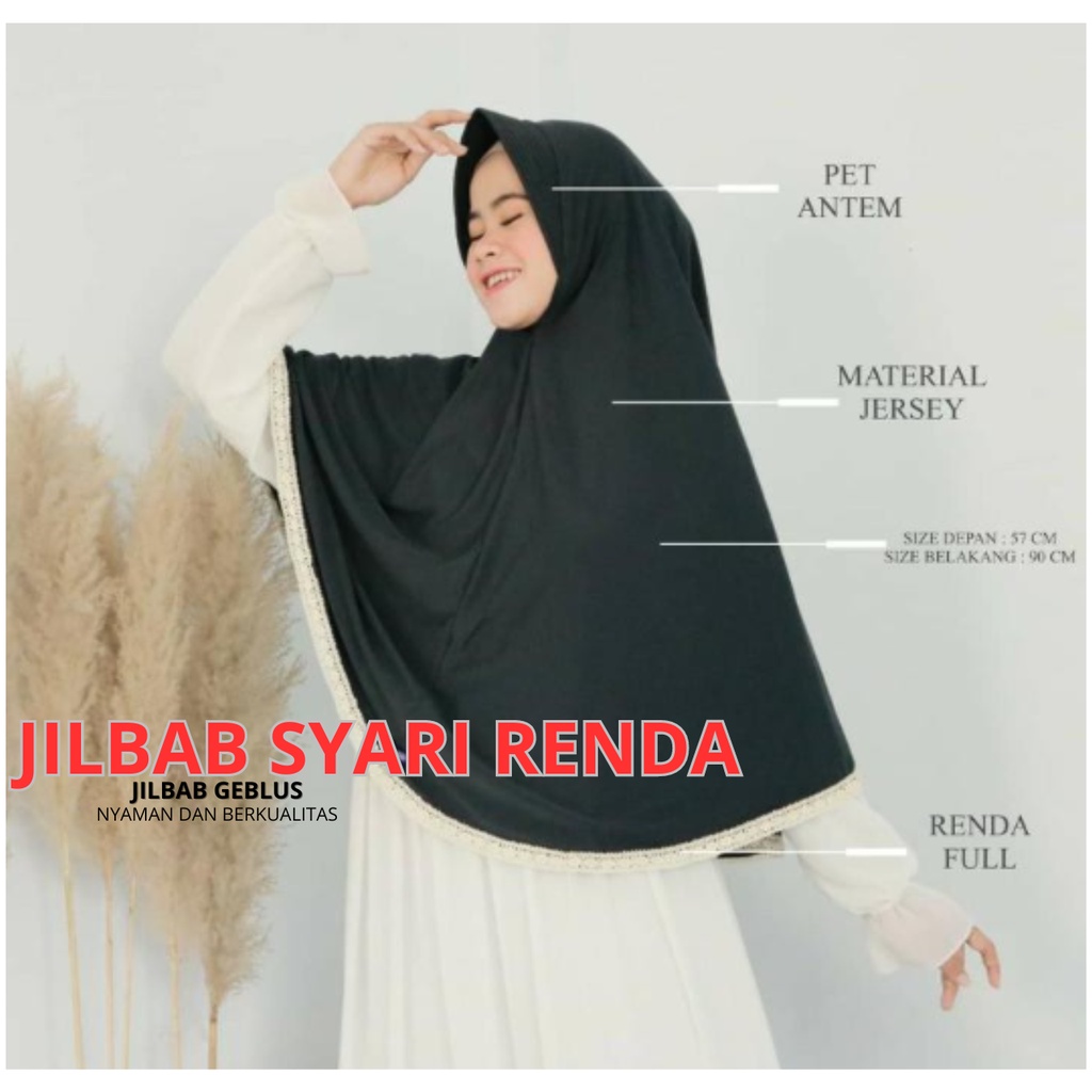 Jilbab Syari Renda Jasmine Geblus I Jilbab Instan Jersey Premium Renda