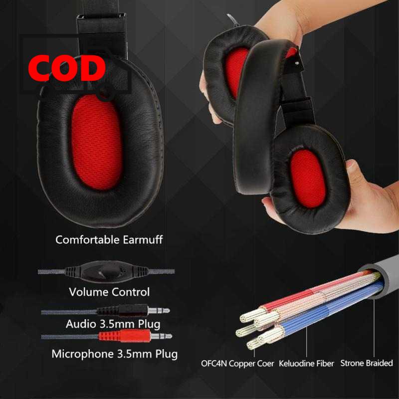 Headset Headphone Gaming Mic Microphone Keren Kedap Suara Jelas Kabel Lentur Awet