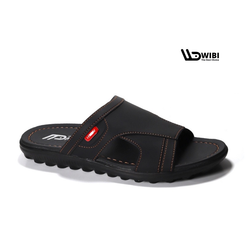 WIBI 39-43 Smooth Logo Black - Sandal Kulit Slide Selop Pria Dewasa Original Wibi S12 - 03