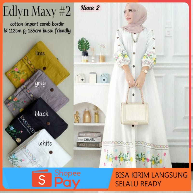 Harga Diskon | MC- Gamis Katun Bordir Cantik Edlyn Maxy by Fashion Hijab Solo | Promo 11.11