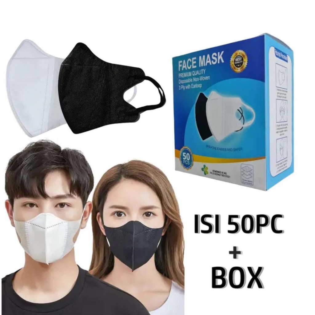 Masker Duckbill Facemask Face Mask Warna Hitam Putih 3 Ply Earloop Original Untuk Dewasa Isi 50 Pcs 