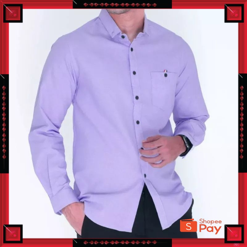 12.12 SERAGAM SALE / Kemeja Lilac Ungu Pria Dewasa Lengan Panjang Baju Seragam Kerja Kantor Kemeja P