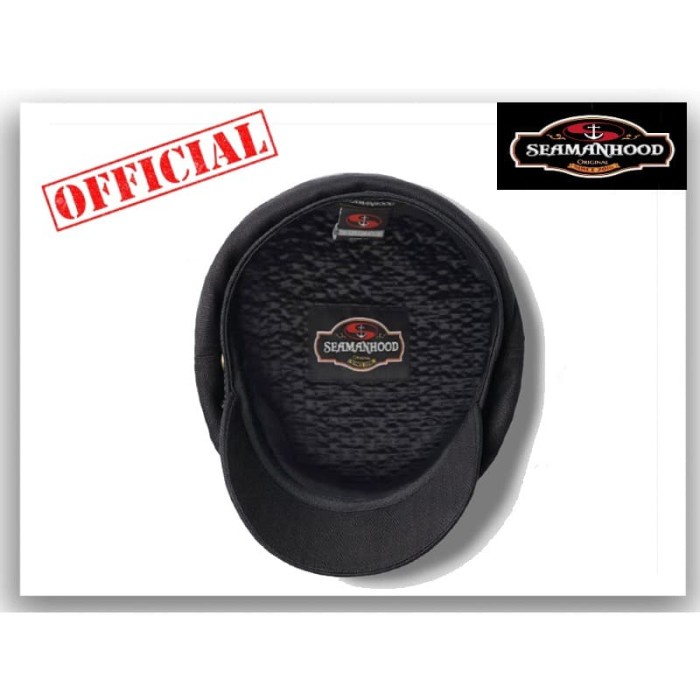 best -Fiddler Cap/ Topi Pelaut/ Topi Sailor/ Topi kapten Black/Grey Polos - 56cm