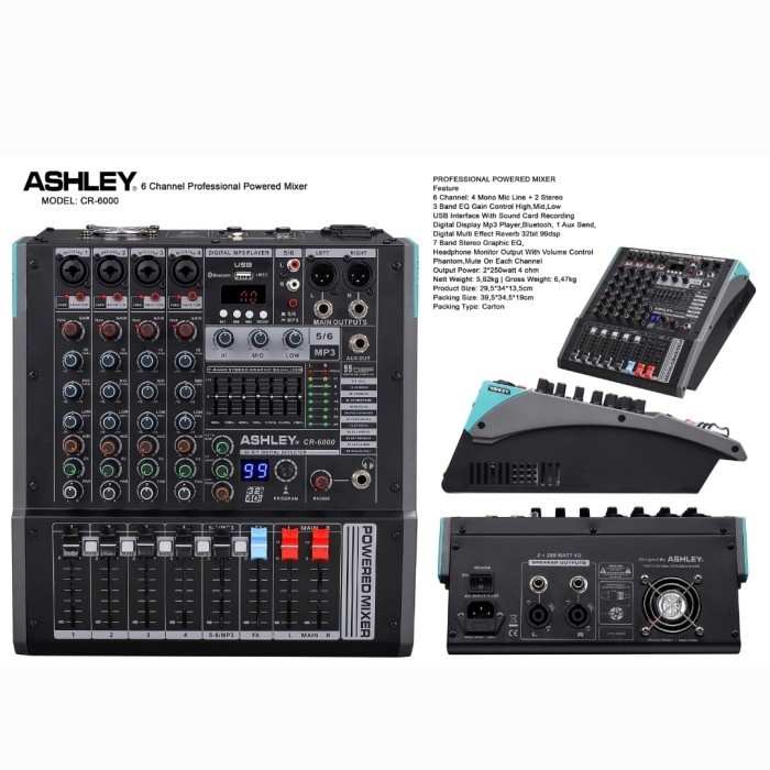 Grosir Power mixer ashley cr6000 cr 6000 6CH usb bluetooth original garansi resmi