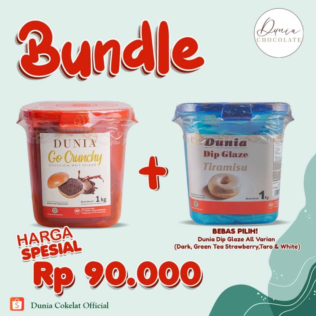 

COD PAKET HEMAT BUNDLING | Dunia Go Crunchy & Dip Glaze | Selai & Camilan Cokelat dari Rice Crispy untuk Baking | Dark Choco, Coklat & Manis.