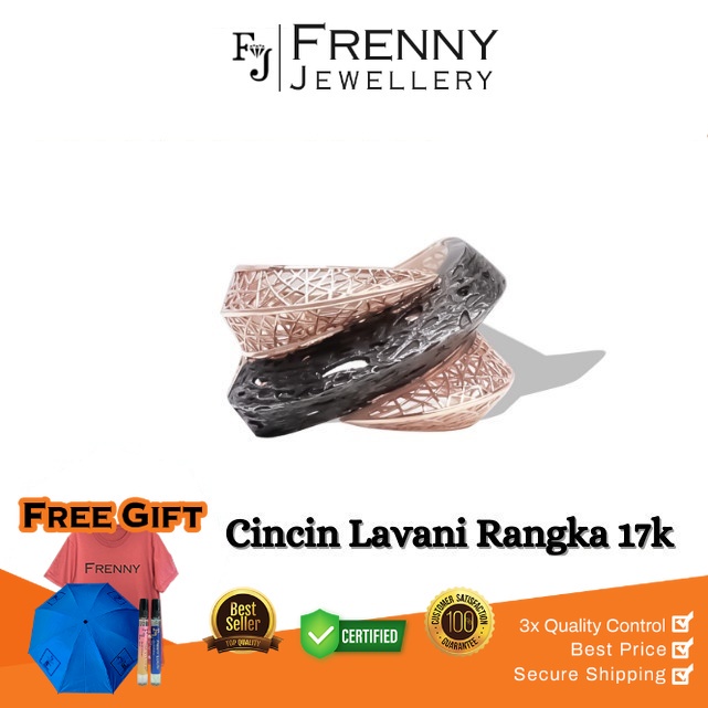 Cincin Emas Rose Gold Lavani Hitam Rangka 17K Frenny Jewellery