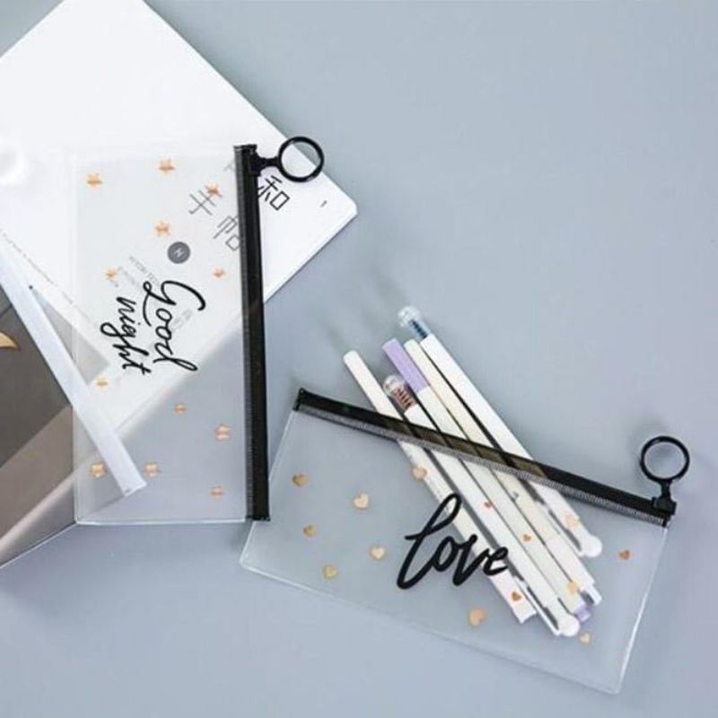 

Tempat Pensil Transparan Zip Tempat Kosmetik Zip / Pouch Sleting Transparan Serbaguna