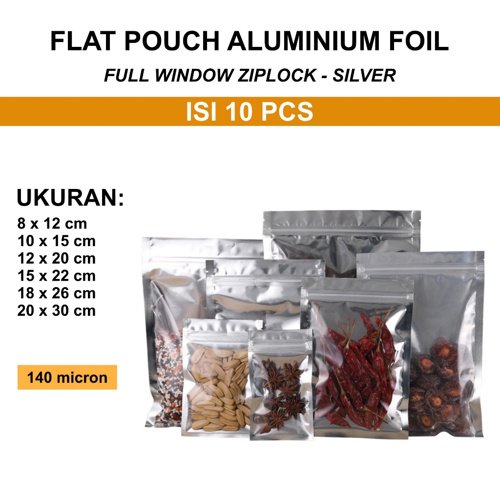 Norden - (ISI 10) FLAT POUCH ALUMINIUM FULL WINDOW ZIPLOCK SILVER - Plastik Zip Lock Klip Foil Kanto