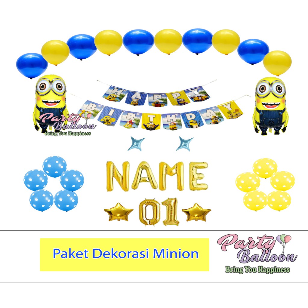 Dekorasi BalonUlang Tahun anak Laki Perempuan Set Ultah tema Minion