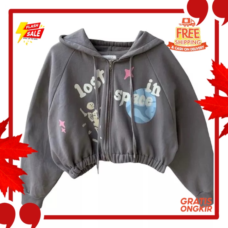 OUTFIT JKT48 TERBARU NEW ERA //SPACE IN JAKET - JAKET CROP ZIPPER HOODIE WANITA - JAKET WANITA