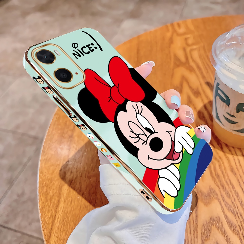 Untuk OPPO A96 A76 A36 A16 Luxury Plating TPU Soft Case Cartoon Minnie Back Cover Shockproof Ponsel 
