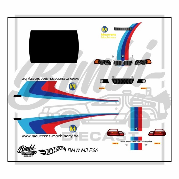 Decal Stiker HW 1/64 BMW M3 E46 Meurrens Transparan