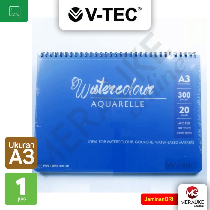 

V-TEC Watercolor Book Spiral 300gsm Cold Press WCB-332SP A3