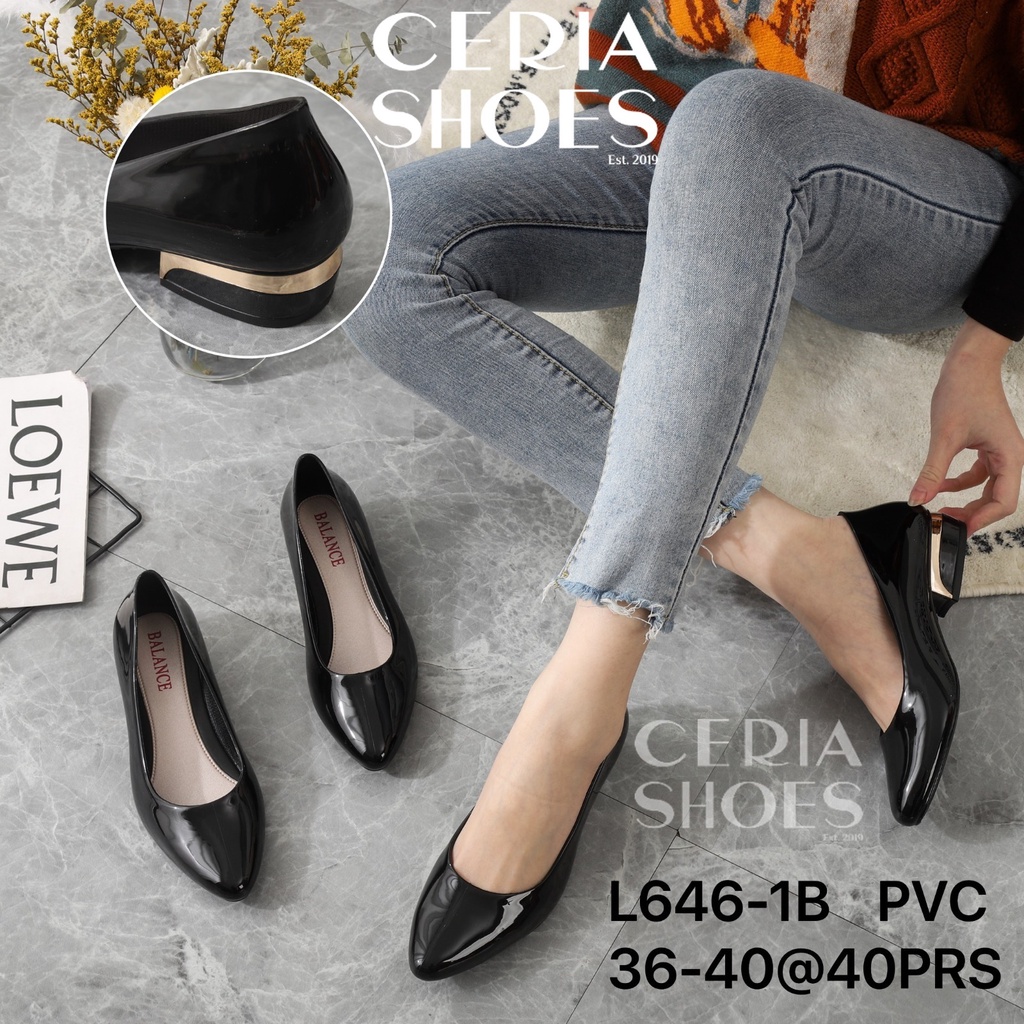 Sepatu Wanita Kerja Tinggi Hak 3 Cm Sol Anti Slip Bahan Karet Jelly Import Empuk BALANCE L646 -1B