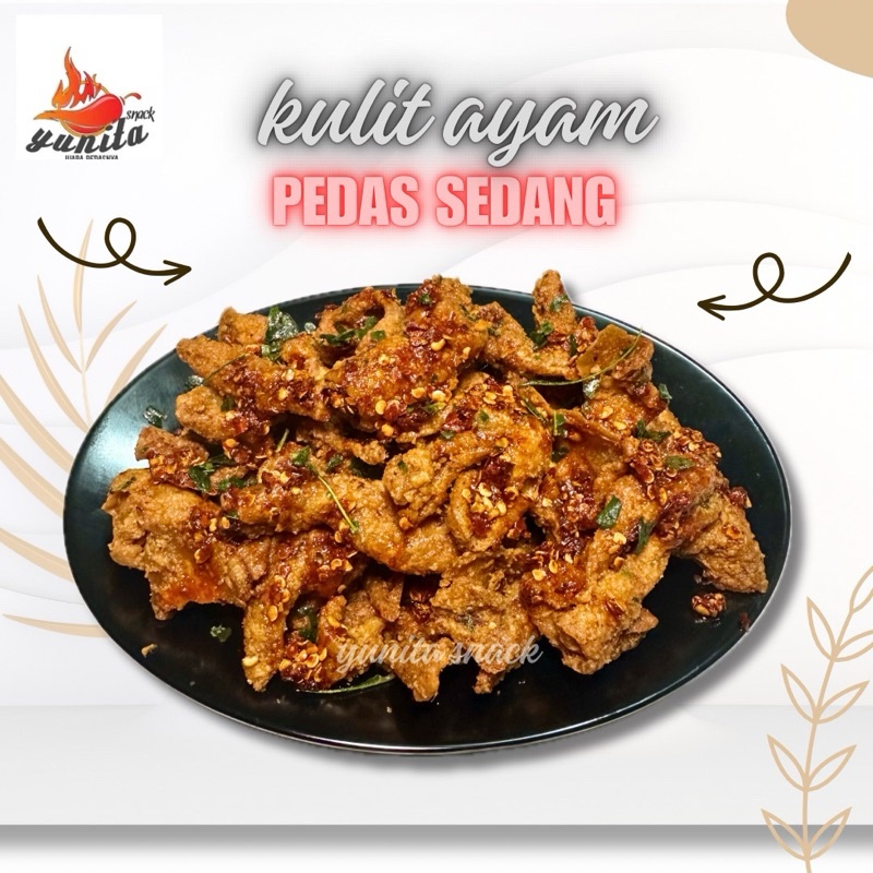 

Kulit ayam crispy pedas daun jeruk kemasan pouch 100 gram