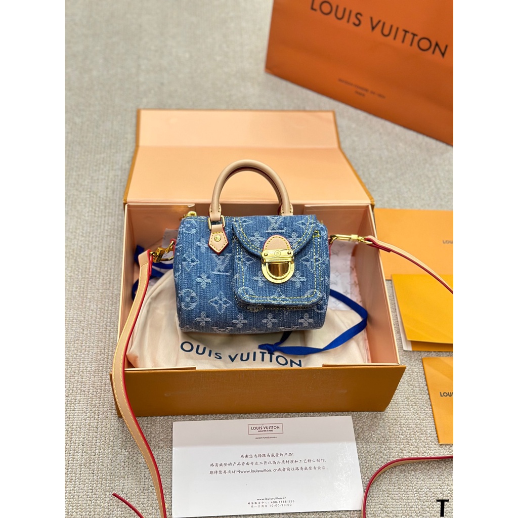 Original 2024 new L Denim  Speedy  Handbag Messenger Bag Women's Bag Shoulder Bag  (with Box）