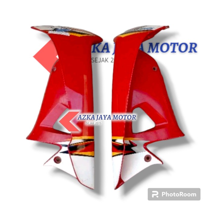 Cover sayap luar dalam honda supra fit new merah cabe + sticker putih  - Biru Plus Strip