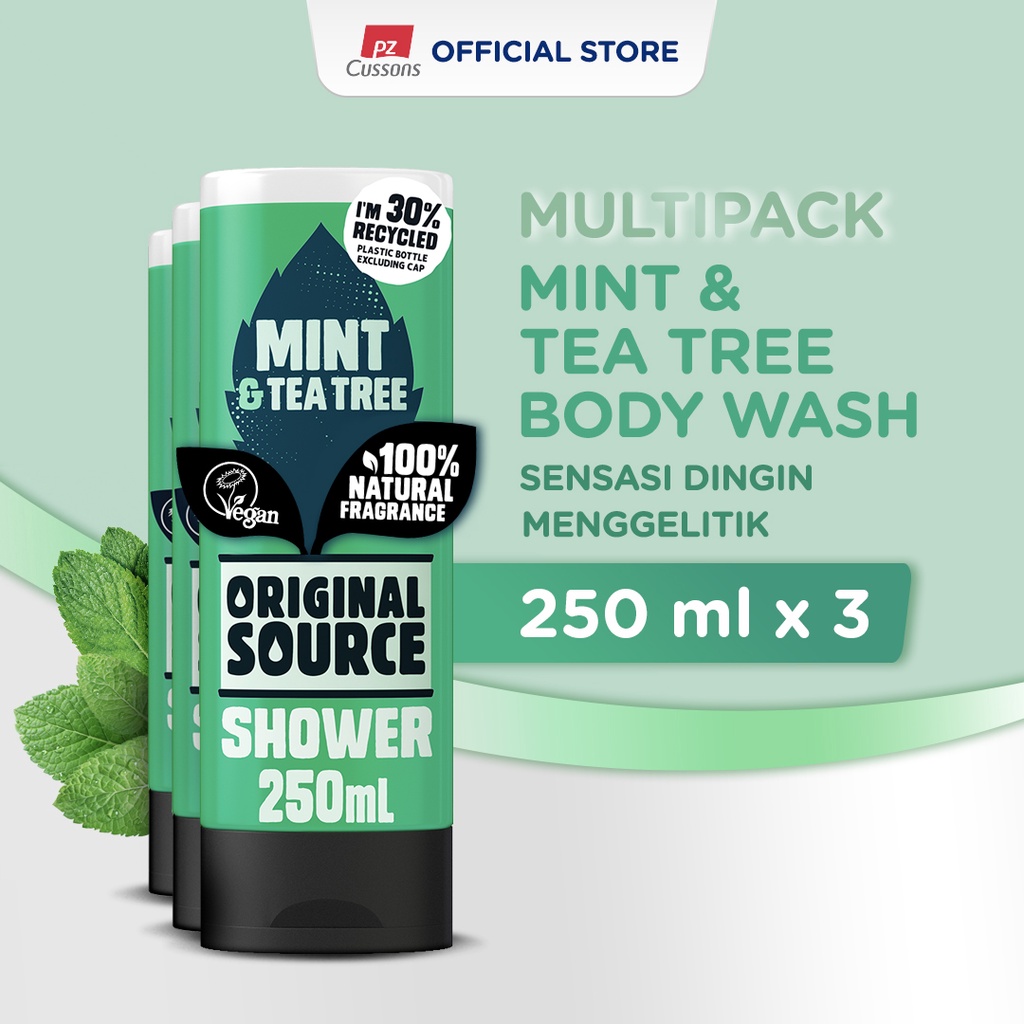 Original Source Body Wash Mint & Tea Tree - Sabun Cair Vegan 250 ml x3