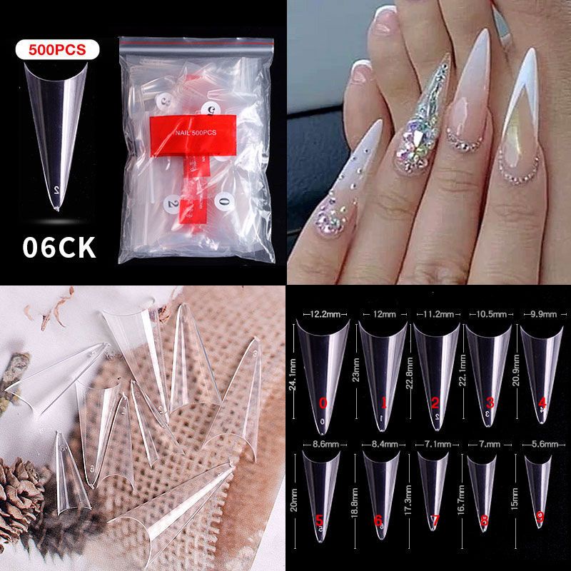 New Fake Nails 500pcs Stiletto Almond Shape 06CK Stiletto Half Tip Nail Extension / Kuku Palsu Exten