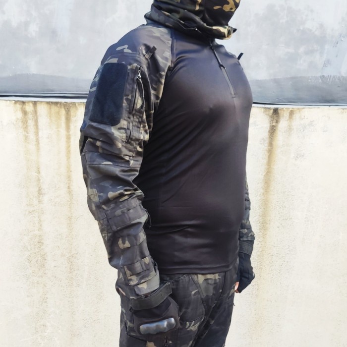 ✨MURAH✨ -Baju Tactical Lengan Panjang BDU - Kaos Militer Import - Kaos Army - BLACK CAMO, M