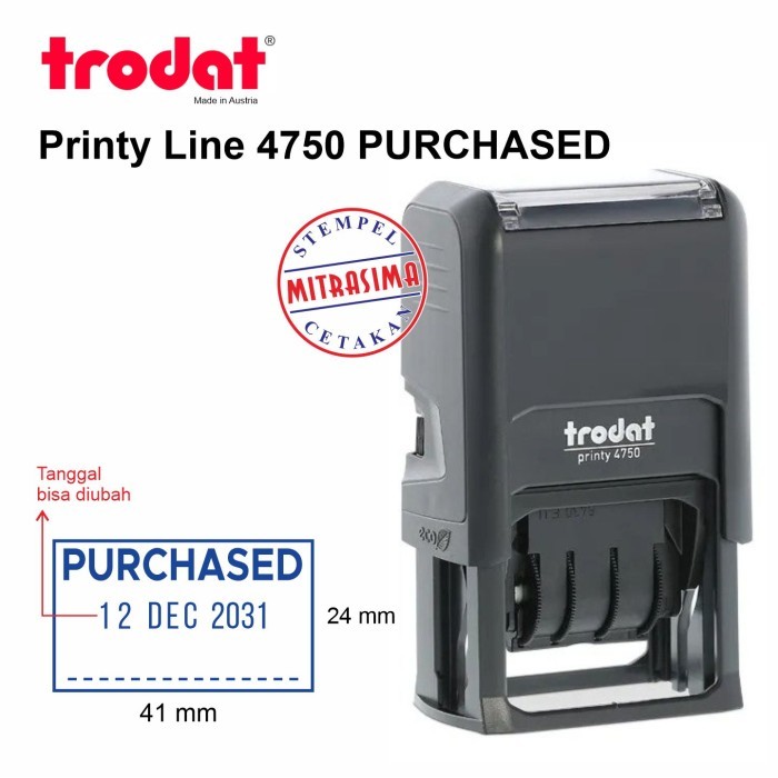 

Stempel Trodat 4750 PURCHASED dengan tanggal ditengah