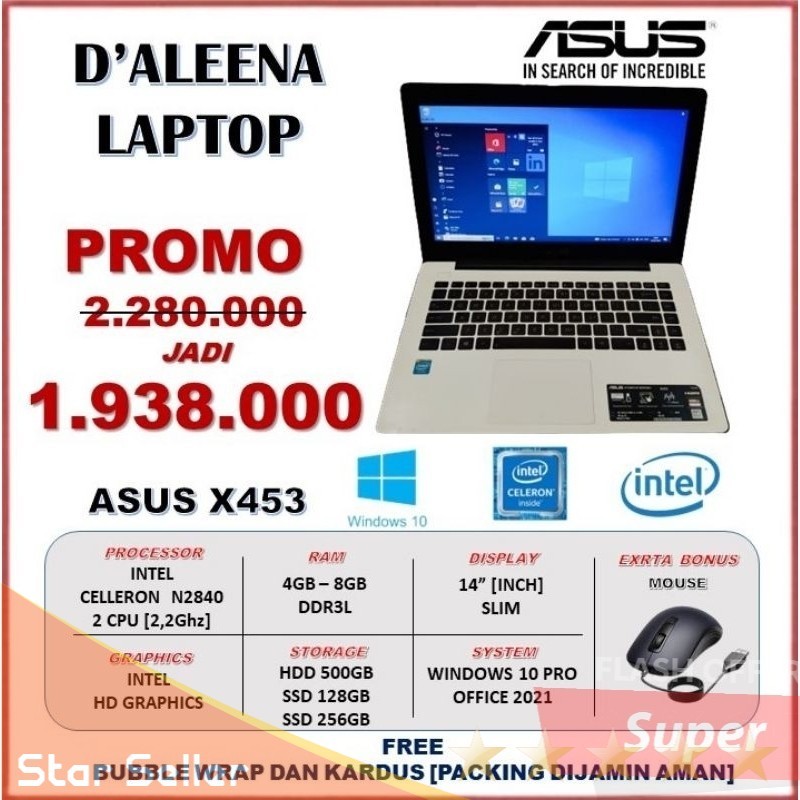 LAPTOP ASUS X453 SLIM RAM 8 GB SSD 256 GB Laptop mahasiswa murah dan bagus laptop siap pakai windows