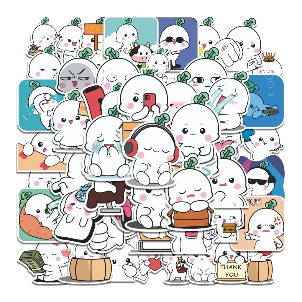 

COD 50 Pcs Stiker Cute Turnip / Lobak Imut Lucu Anti Air Untuk Dekorasi Notebook Sepeda Skateboard Handphone