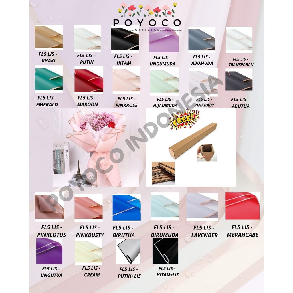 

POYOCO - FL5 LIS 5Lembar-Kertas Bunga Buket Transparan List Emas/Kertas Buket Bunga Florist Cellophane