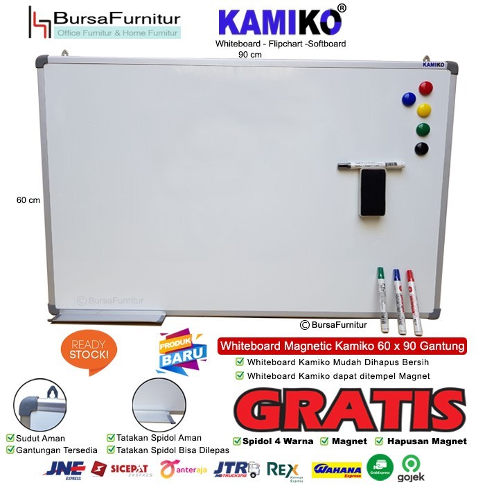 

PRODUK TERMURAH Whiteboard Kamiko 60 x 90 Spidol H,B,HJ, M, Hapus magnet, Magnet