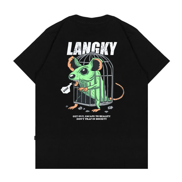 【COD】 T-Shirt Kaos Pria Langky Pria dan Wanita Cotton CETAK Casual