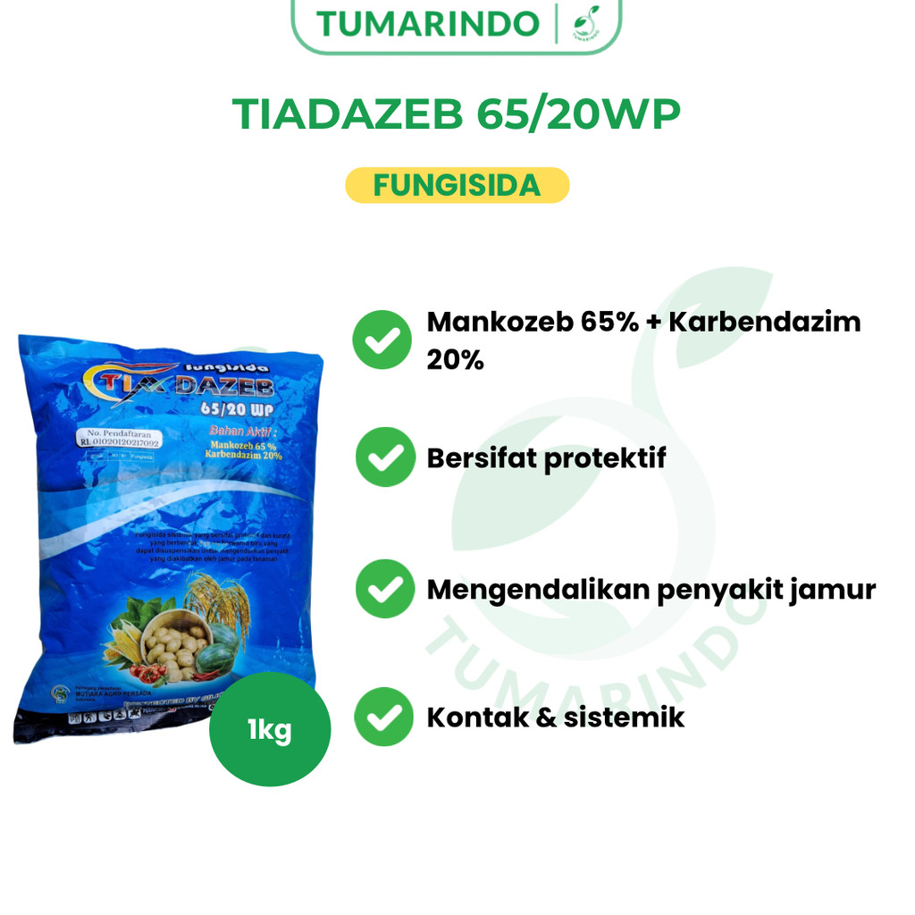 Tiadazeb 65/20WP 1 KG Fungisida Mankozeb Karbendazim Kontak dan Sistemik Bersifat Protektif dan Kura