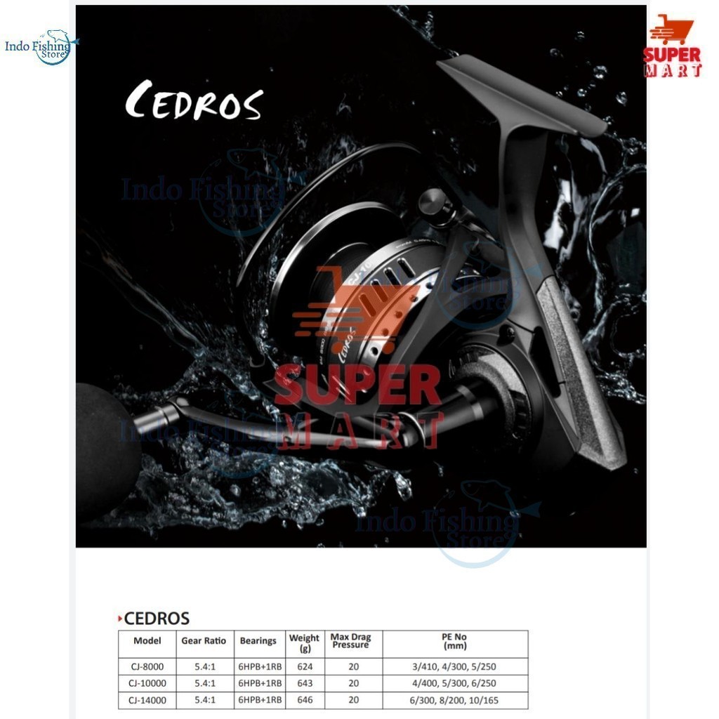 Supermart Surabaya REEL OKUMA CEDROS POWER HANDLE SALT WATER UKURAN 4000H,  6000H, 8000, 10000, 1400