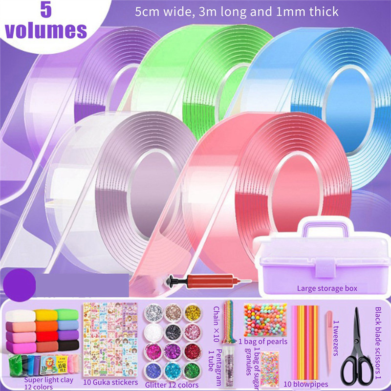 

Multicolored Nano Tape Bubble Kit,9.84FT Nano Tape Bubble for Kid Double Sided Tape Bubble Super Elastic Bubbles DIY Kit