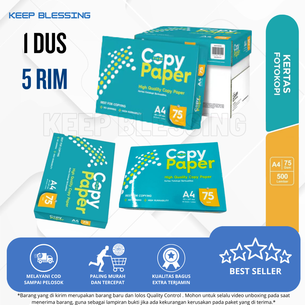 

( 1 DUS/ 5 RIM) Kertas A4 75 GSM - Kertas Hvs Putih - Copy Paper Premium untuk Cetak & Fotokopi - Duta Gemilang