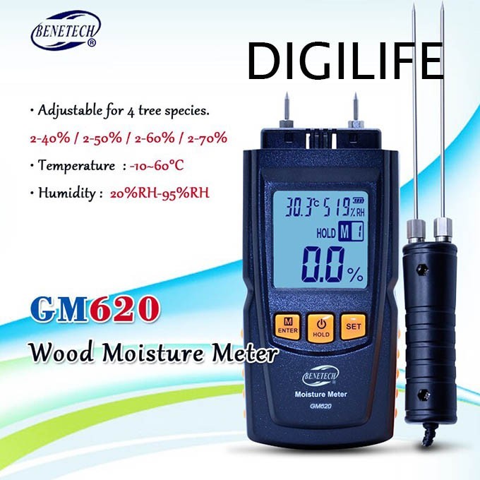 Moisture Meter GM620 Benetech Wood Kayu Paper Kertas MC Tester Timber