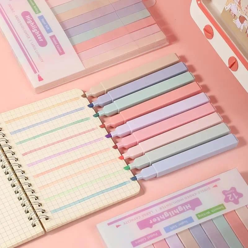 

Fluorescent Highlighter Pens Aesthetic Double Headed Pastel Highlighters Stationary Supplies Kawaii Colored Markers Pens