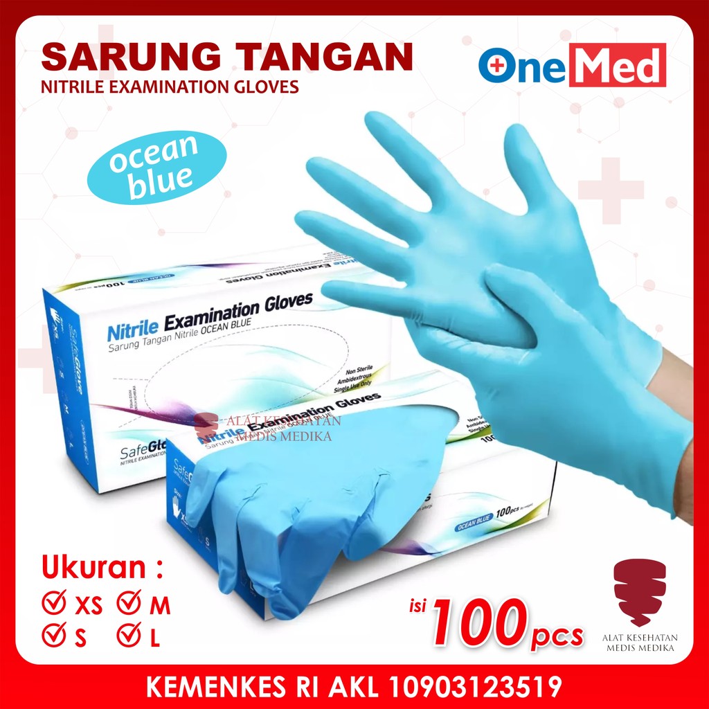 Sarung Tangan Nitrile Ocean Blue Ukuran XS S M L Onemed Medis  Handscoon Handscon Handskun Karet Lat