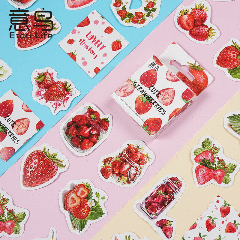 

Etori Life Stationery Decorative Stickers Strawberry Clipart Cute Creative Fresh Hand Account Decorative Sealing Stickers 46pcs