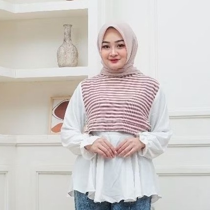 VZ56TR Kemeja Blouse Jumbo Strip Salur Wanita Basic Oversize Terbaru Kekinian