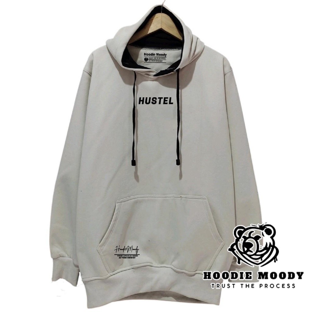 hoodie moody sweater hoodie pria distro hustel warna hitam putih krem ukuran M l xl xxl cowok tebal 