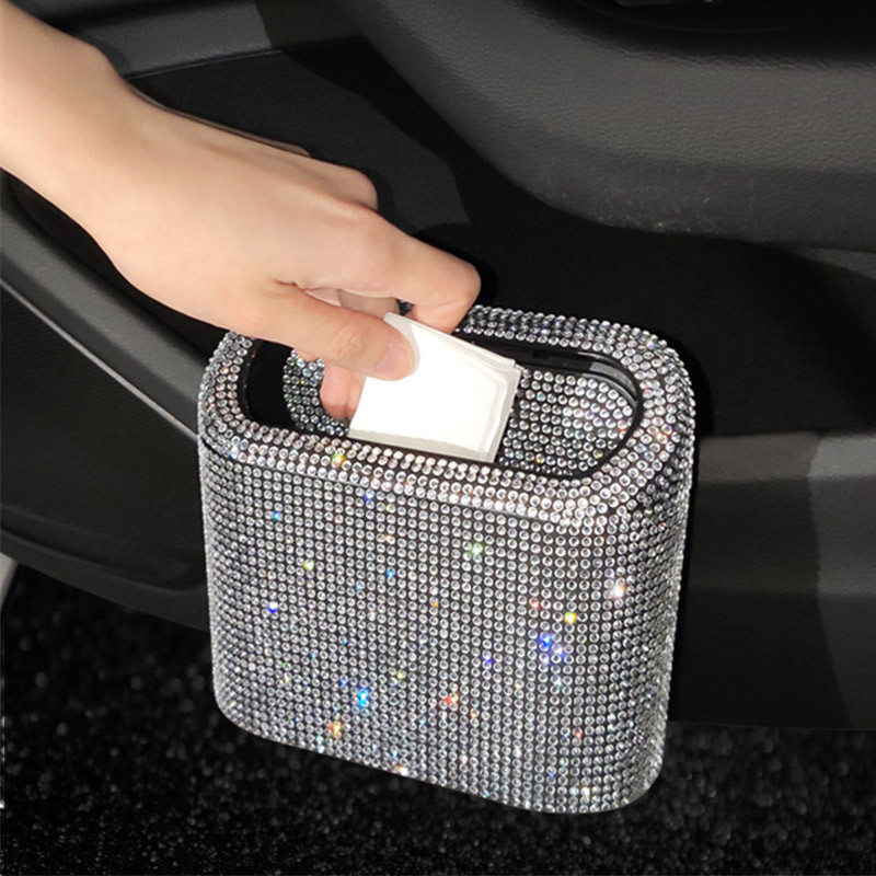 Glitter Trash Can Auto Supplies Storage Box Garbage Grabber Bling Rhinestone Interior Accessories Sq