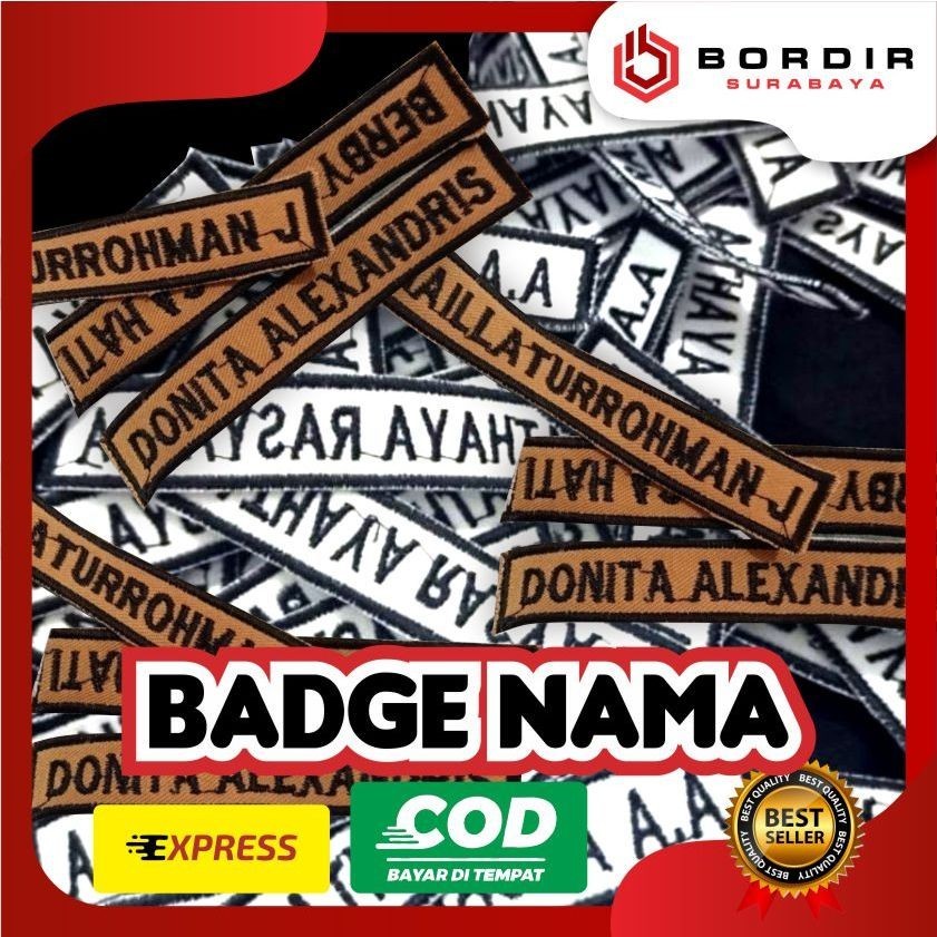 Bordir SEHARI JADI Badge Nama Sekolah | Badge Nama Pramuka | Badge Nama Satpam Custom