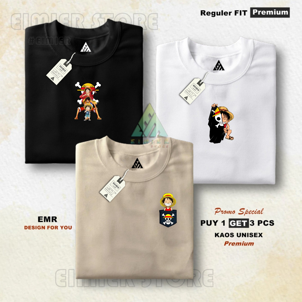 Eimierzoe Buy 1 Get 3 Pcs Baju Kaos Pria Distro Cotton Combed 30s Premium Tshirt Anime Monkey Dluffy