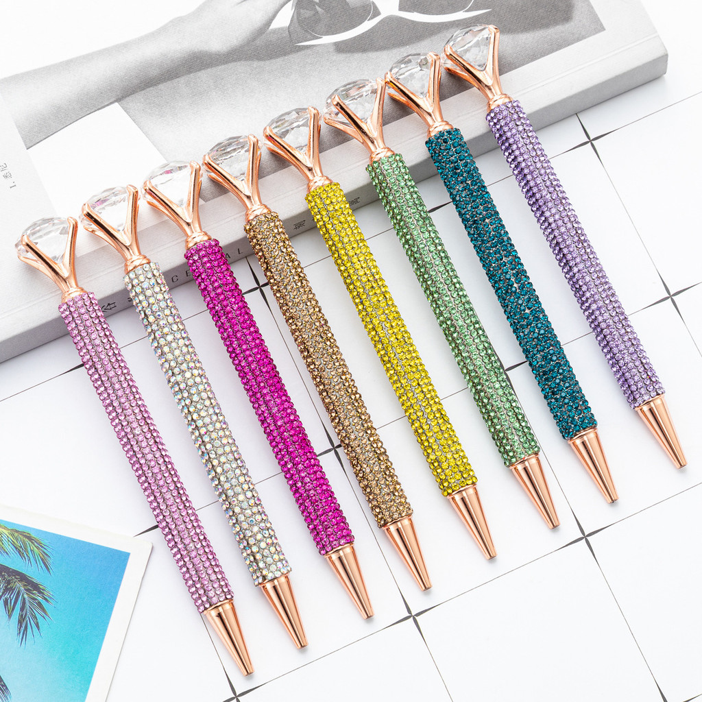 

1 Piece Ballpoint Pen Luxury Gold Big Diamond Wedding Rose Metal Stationery School Supply High Quality Pen Ellen Book