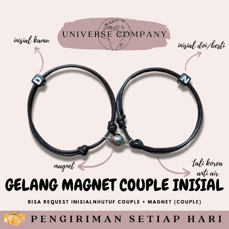 [UC] 2 PCS GELANG MAGNET COUPLE INISIAL / GELANG MAGNET COUPLE / GELANG TALI KOREA / GELANG INISIAL 